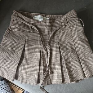 Brown Plaid Pleated Skirt